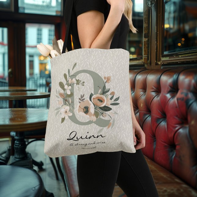 Quinns styrka och vishet - Boho blomsterinitialer Axelväska (Skapare uppladdad)