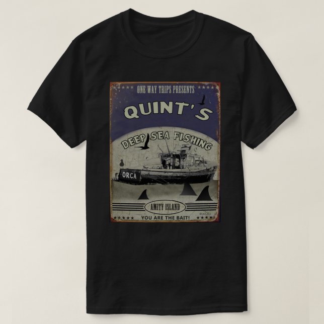 Quint&x27;s Shark Fishing (One Way Resor)-etikett T Shirt (Design framsida)