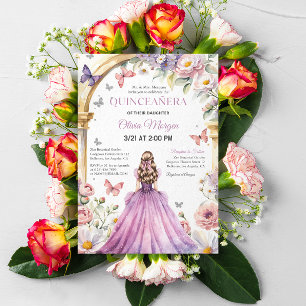 Quintencera Glam Lila Dress Födelsedagsfest Tack Kort