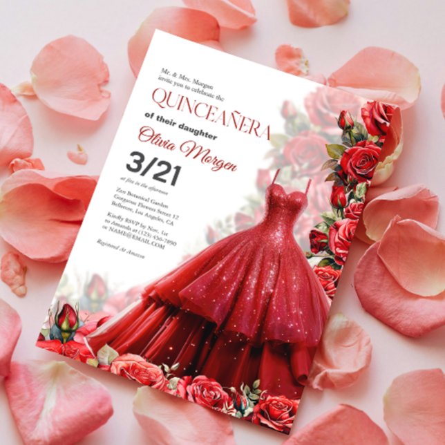 Quintencera Glam Red Dress Party Inbjudan (Skapare uppladdad)