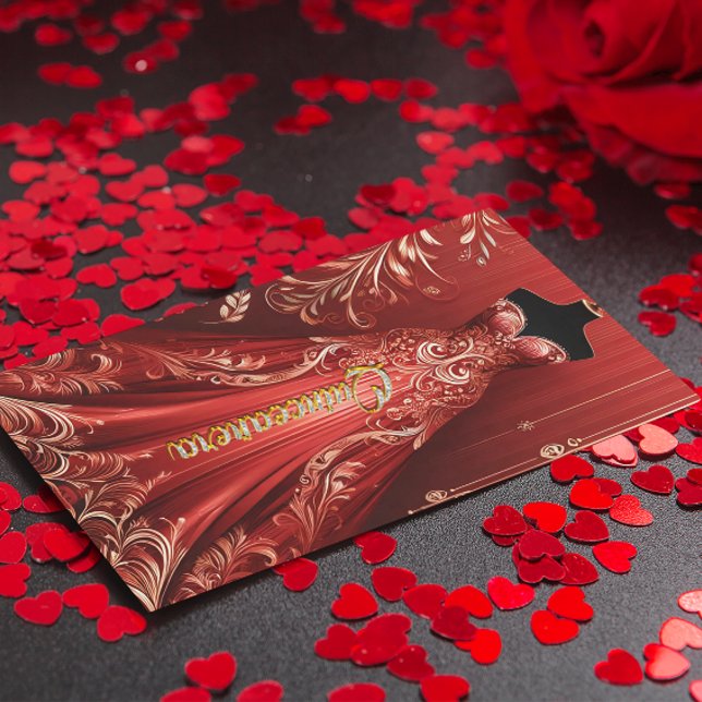 Quintencera Glam Röda Klänning Födelsedagsfest Inb Tack Kort (Skapare uppladdad)