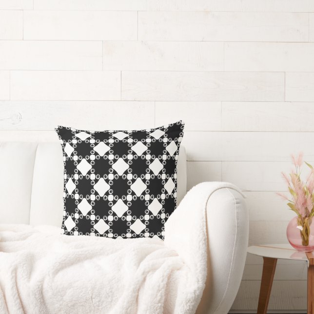 Quirky Abstract Black and White Diamond Grid Kudde (Soffa)