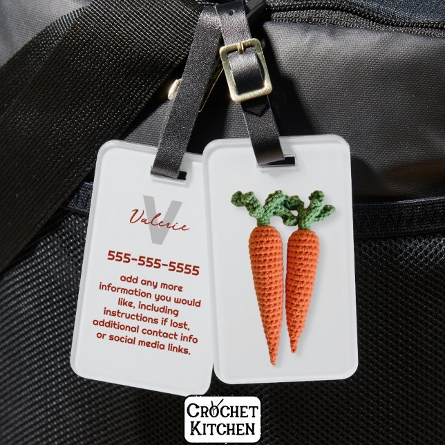 Quirky Amigurumi Minimalist Crochet Carrots Namn Bagagebricka (Skapare uppladdad)