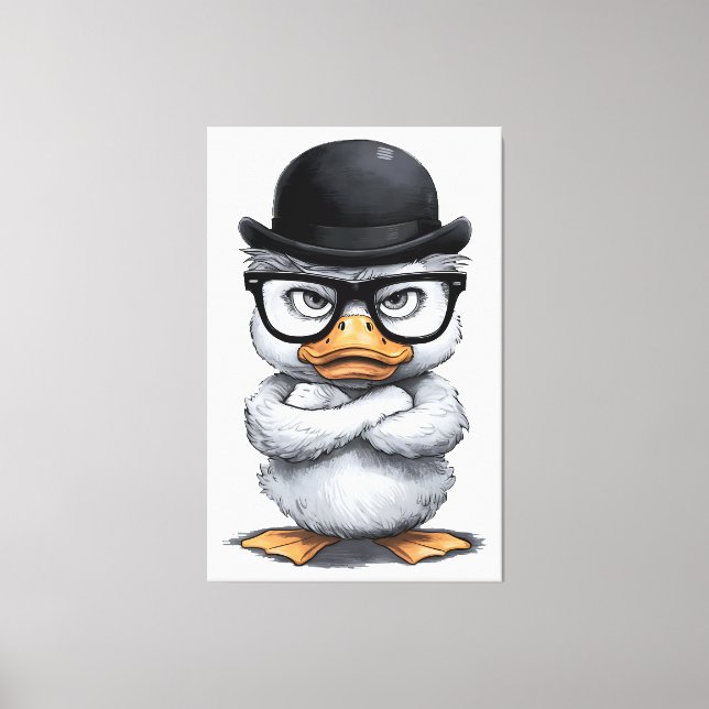 Quirky Anka Porträtt med glasögon och Hat Canvastryck (Framsida)