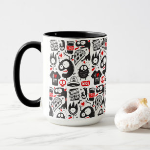 Quirky Black and Red Monster Doodles Mugg