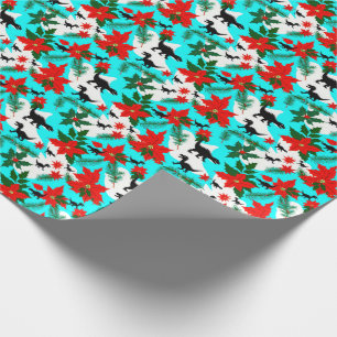 Quirky Black Dinosaurs och Poinsettias-jul Presentpapper