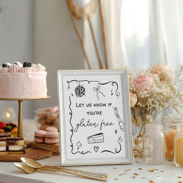 Quirky Black Hand plockade Gluten Bröllop Poster (Quirky black Hand Drawn Gluten Wedding poster)