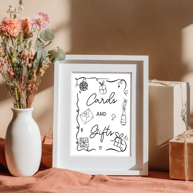 Quirky Black Hand plockade-kort i Bröllop Poster (Quirky black Hand Drawn Cards Gifts Wedding)