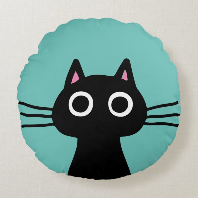 Quirky Black Kattunge | Coola Cat Lover Rund Kudde (Framsidan)