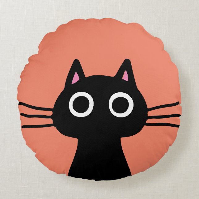 Quirky Black Kattunge | Coola Cat Lover Rund Kudde (Framsidan)