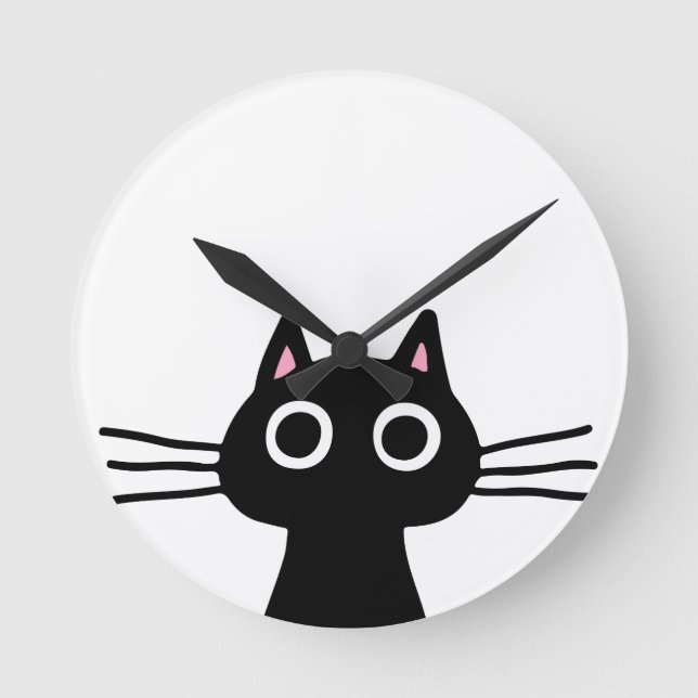 Quirky Black Kattunge med Long Whiskers Rund Klocka (Framsida)