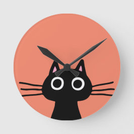 Quirky Black Kattunge med Long Whiskers Rund Klocka