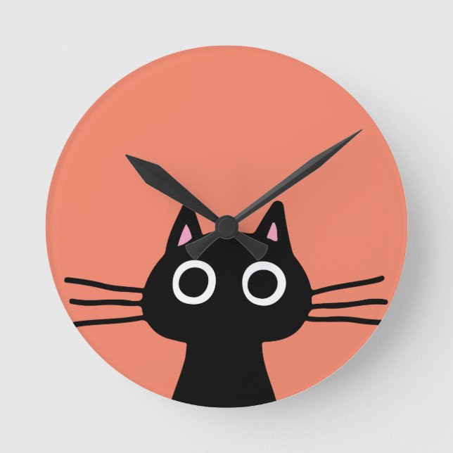 Quirky Black Kattunge med Long Whiskers Rund Klocka (Framsida)