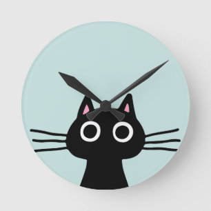Quirky Black Kattunge med Long Whiskers Rund Klocka