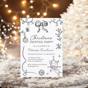 Quirky Black white illustration jul Cocktail Inbjudningar