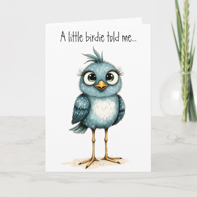 Quirky Blue Bird Cute Happy Birthday Greeting Kort (Framsida)