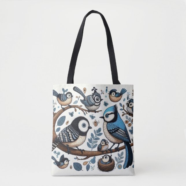 Quirky Blue Birds Tygkasse (Framsida)