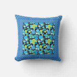 Quirky Blue Måne, Polka dots på Black Kudde
