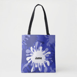 Quirky Blue Painting Splatter Namn Tygkasse