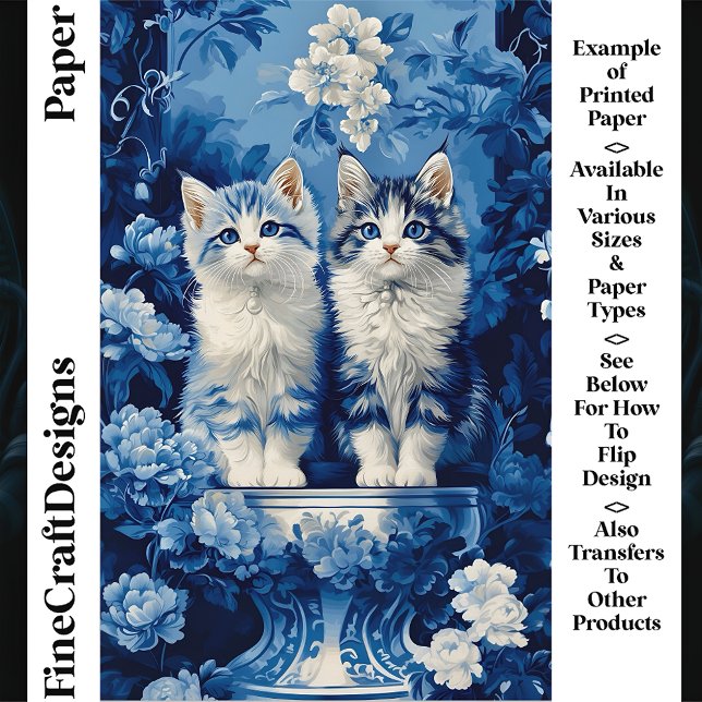 Quirky Blue & White Kittens Blommigt CP7 Craft Pap (Skapare uppladdad)