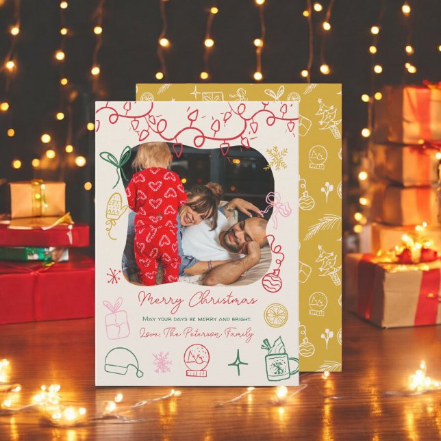 Quirky boho-chic illustration roligt bild Jul Julkort (Quirky boho chic illustration fun photo Christmas Holiday Card)