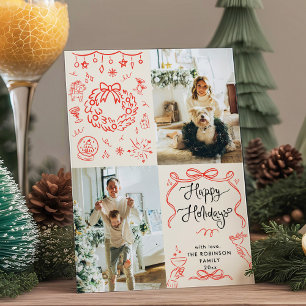 Quirky Boho Hand plockade Bows God jul Photo Julkort