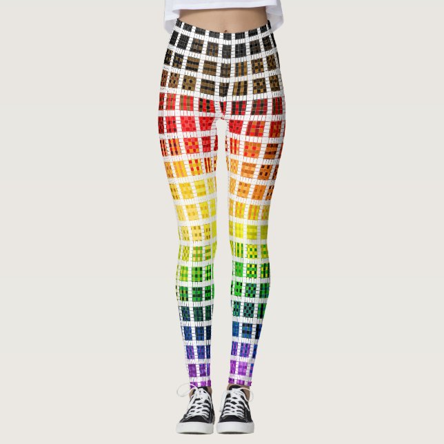 Quirky Boho Plade Colorful Gay Rainbow Pride Flagg Leggings (Framsida)
