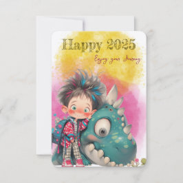 Quirky Boy & Dinosaur-Tecknad