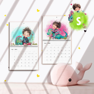 Quirky Boy & Dinosaur Tecknad Calendar Kalender