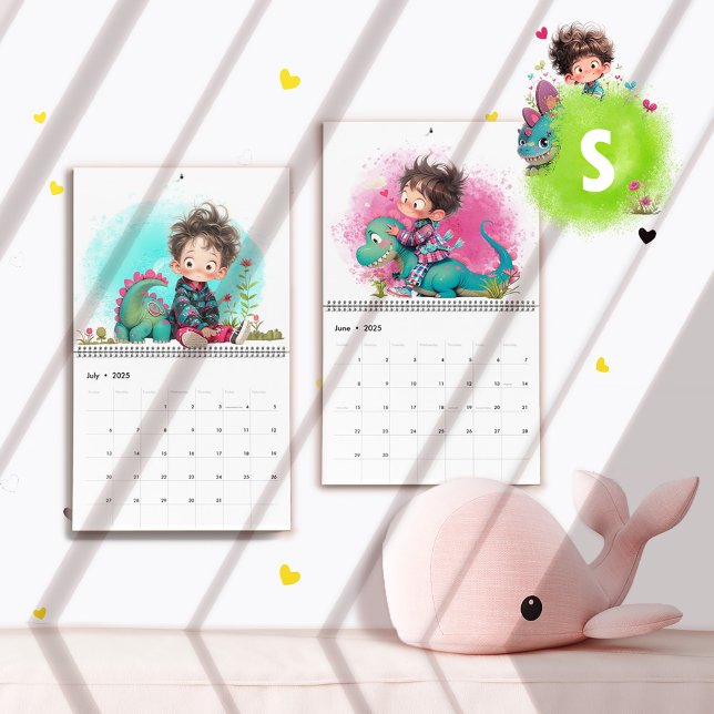Quirky Boy & Dinosaur Tecknad Calendar Kalender (Quirky Boy & Dinosaur Cartoon Calendar)