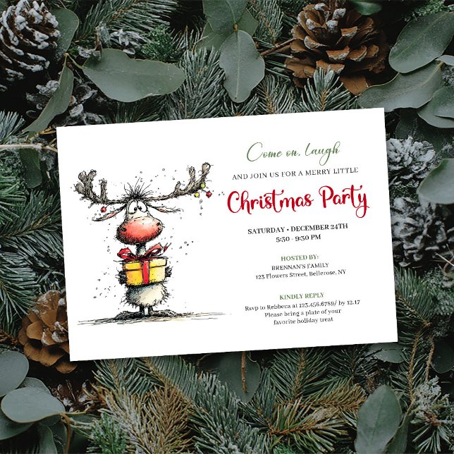 Quirky cartoon reindeer Christmas party invite Inbjudningar (Quirky cartoon reindeer Christmas party invite

)