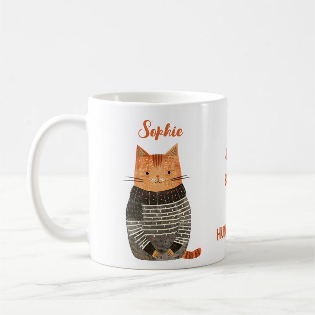Quirky Cat Illustration med Namn Funny Cat Quote Kaffemugg (Vänster)