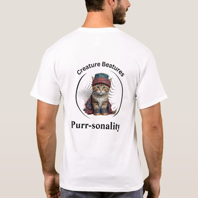 quirky Cat in Scottish Tartan | Funny Sarcasm T Shirt (Baksida)