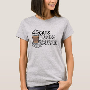Quirky Cat Lover Tee - Cats, Bokar och kaffe