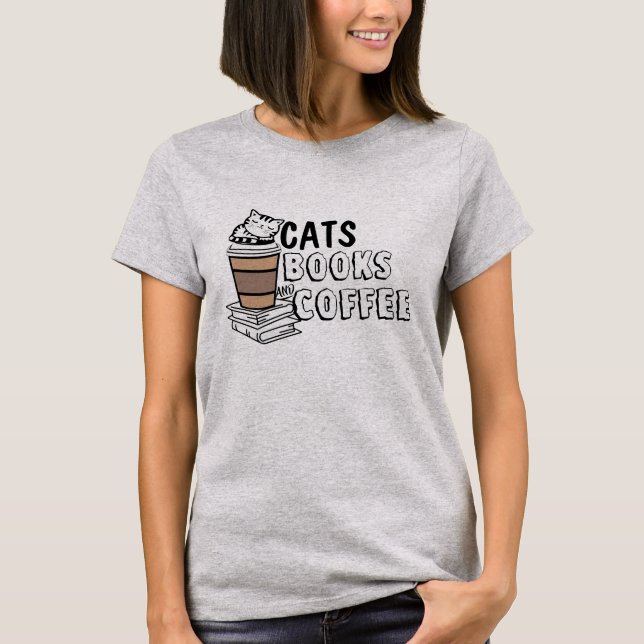 Quirky Cat Lover Tee - Cats, Bokar och kaffe (Framsida)