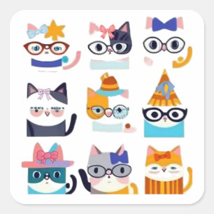 Quirky Cat Whimsical Kattdjur Art för Cat Lovers Fyrkantigt Klistermärke
