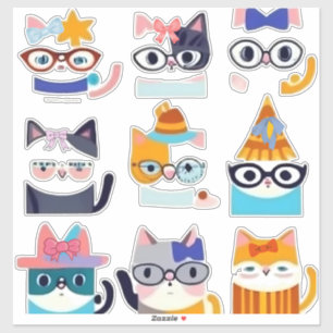 Quirky Cat Whimsical Kattdjur Art för Cat Lovers Klistermärken