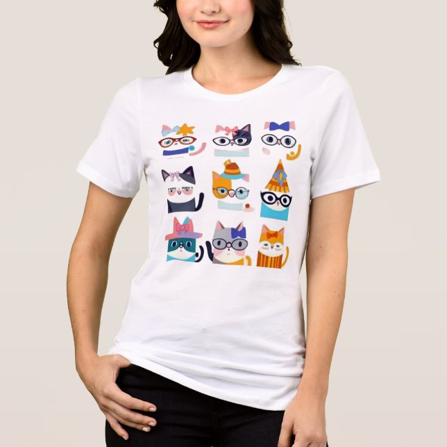 Quirky Cat Whimsical Kattdjur Art för Cat Lovers T Shirt (Framsida)