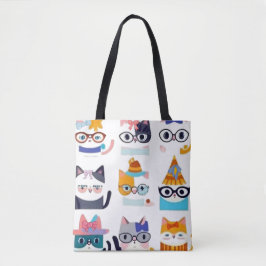 Quirky Cat Whimsical Kattdjur Art för Cat Lovers Tygkasse