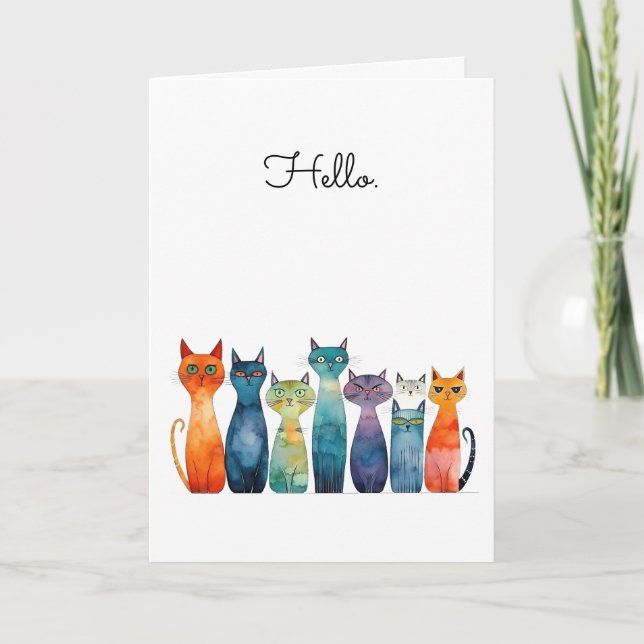 Quirky Cats Hej Cute Hälsning Kort (Framsida)