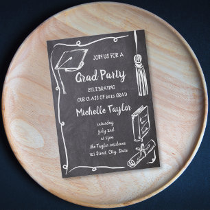 Quirky Chalkboard Unique Hand plockade Grad Party Inbjudningar