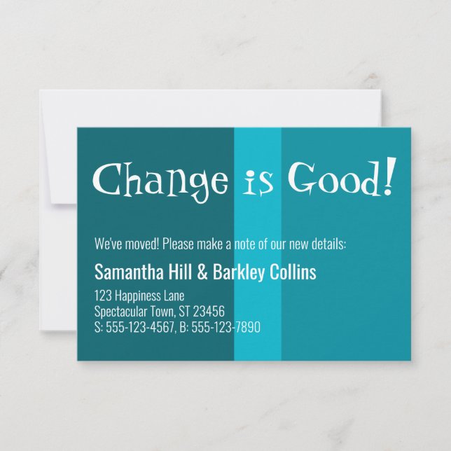 Quirky "Change is Bra", färgat Nytt adress kort (Framsida)