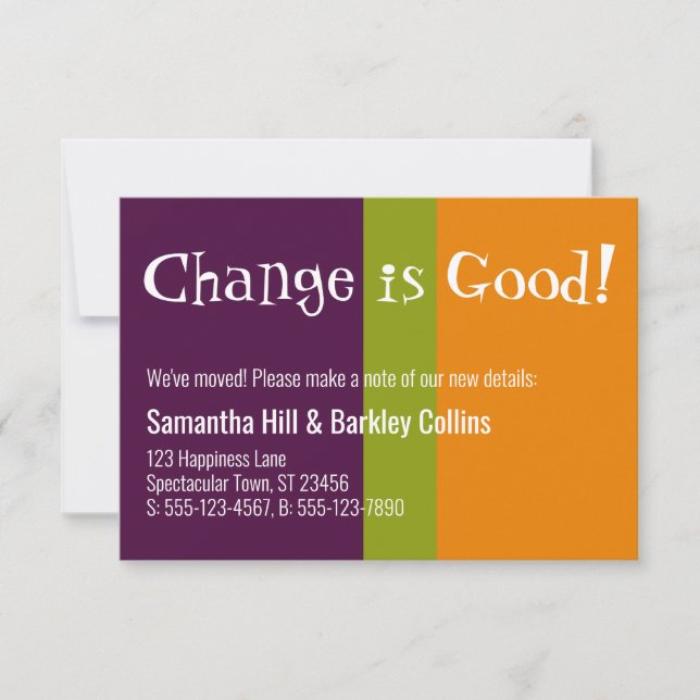 Quirky "Change is Bra", färgat Nytt adress kort (Framsida)