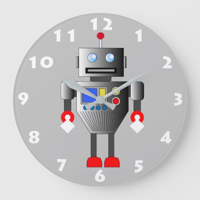QUIRKY CHARCOAL GRÅTT ROBOT LEKSAK MED VITNUMMER STOR KLOCKA (Framsida)