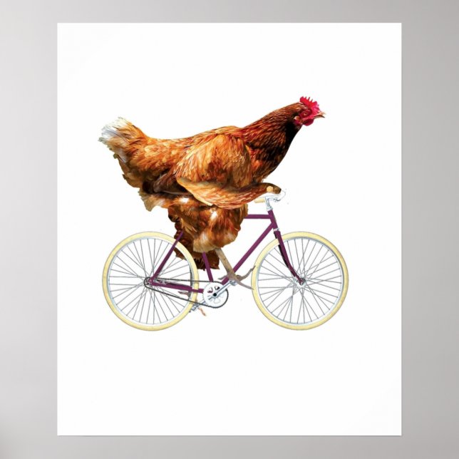 Quirky Chicken Riding Bicycle Poster (Framsidan)