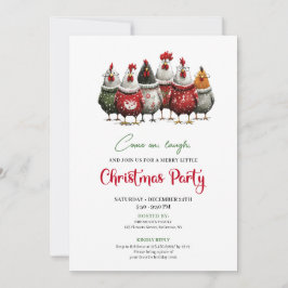 Quirky Chickens Cartoon Christmas Party Invitation Inbjudningar