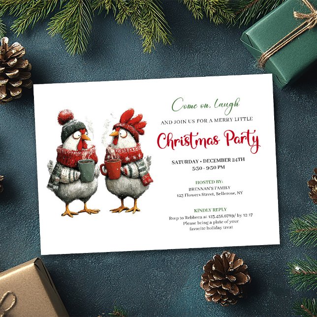 Quirky Chickens Festive Editable Christmas Invite Inbjudningar (Quirky Chickens Festive Editable Christmas Invite)
