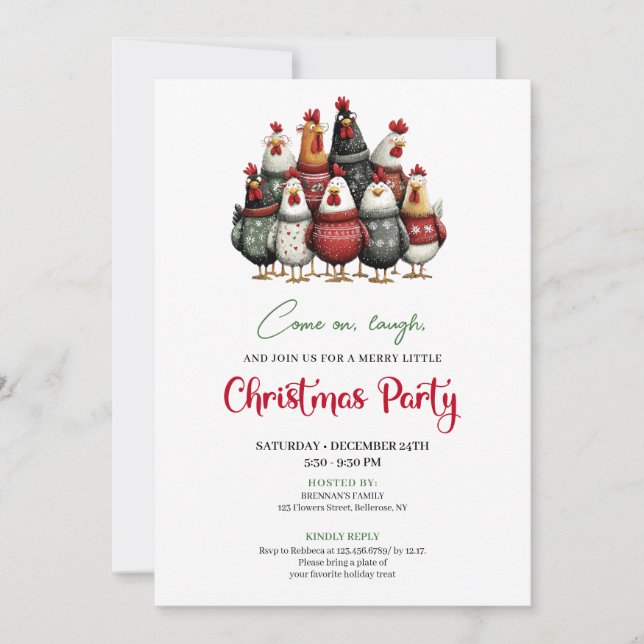 Quirky Chickens Funny Holiday Celebration Invite Inbjudningar (Framsida)