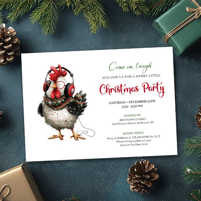 Quirky Chickens Red Green Holiday Party Invitation Inbjudningar (Quirky Chickens Red Green Holiday Party Invitation)