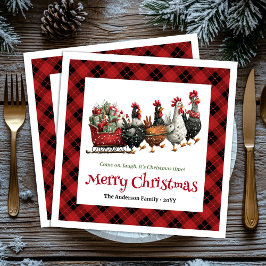 Quirky Christmas chickens napkin custom name edit Pappersservett